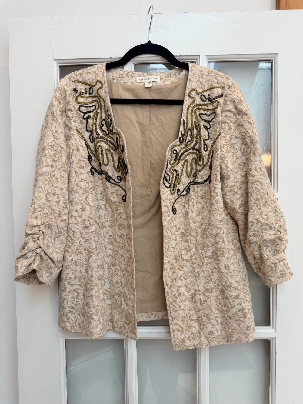 Coldwater Creek Tan Boho Beaded Sequin Embellished Open Blazer Jacket Size 10 M - Picture 14 of 14